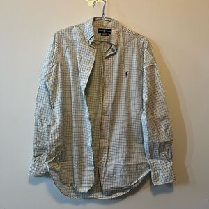 Ralph Lauren Men's Green and White Plaid Shirt